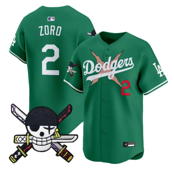 Zoro Jersey #2 Dodgers One Piece Zoro Patch Premier Stitched by My Store