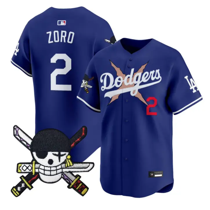 Zoro Jersey #2 Dodgers One Piece Zoro Patch Premier Stitched by My Store