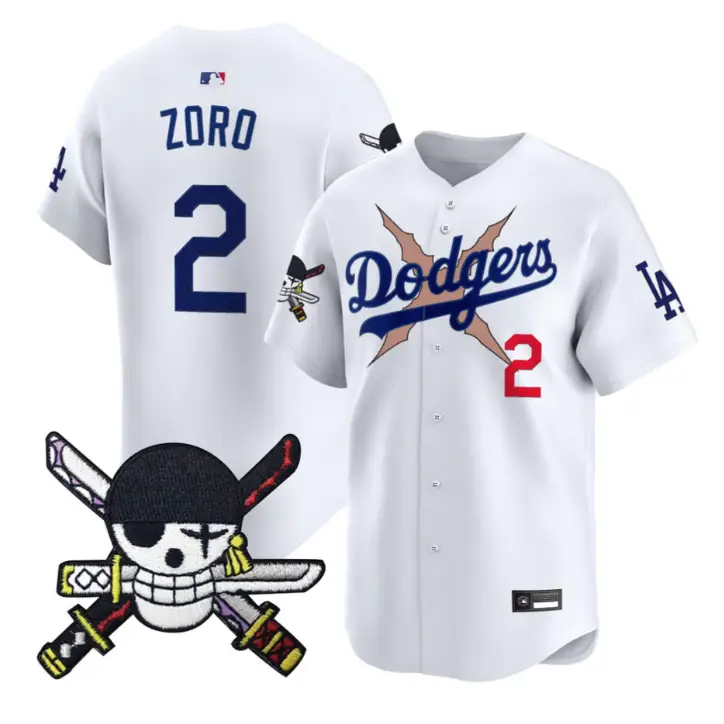 Zoro Jersey #2 Dodgers One Piece Zoro Patch Premier Stitched by My Store