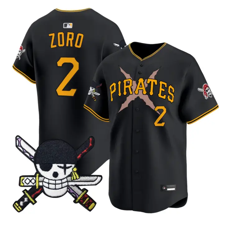 Zoro Jersey #2 Pittsburgh Pirates One Piece Zoro Patch Premier Stitched by My Store