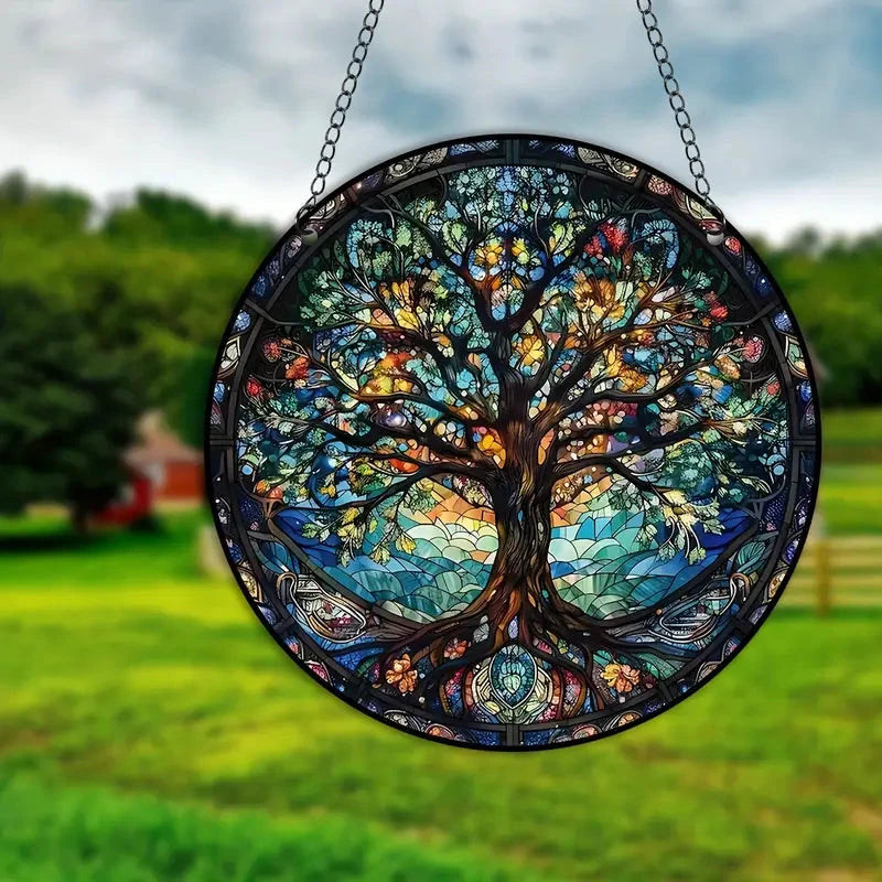 Stained Glass Tree Wall Art Hanging Panel by BowLift
