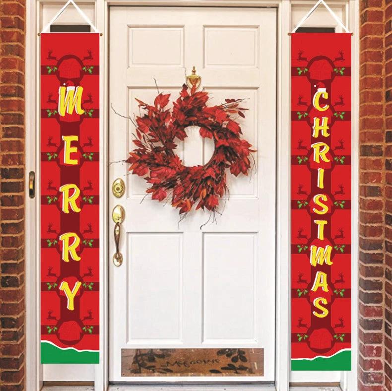 Merry Christmas Banners, Christmas Decorations, Front Door Merry Christmas Porch Banners Red Porch Sign Hanging Xmas Decorations for Home Wall Indoor Outdoor Holiday Party Decor by flagsshop