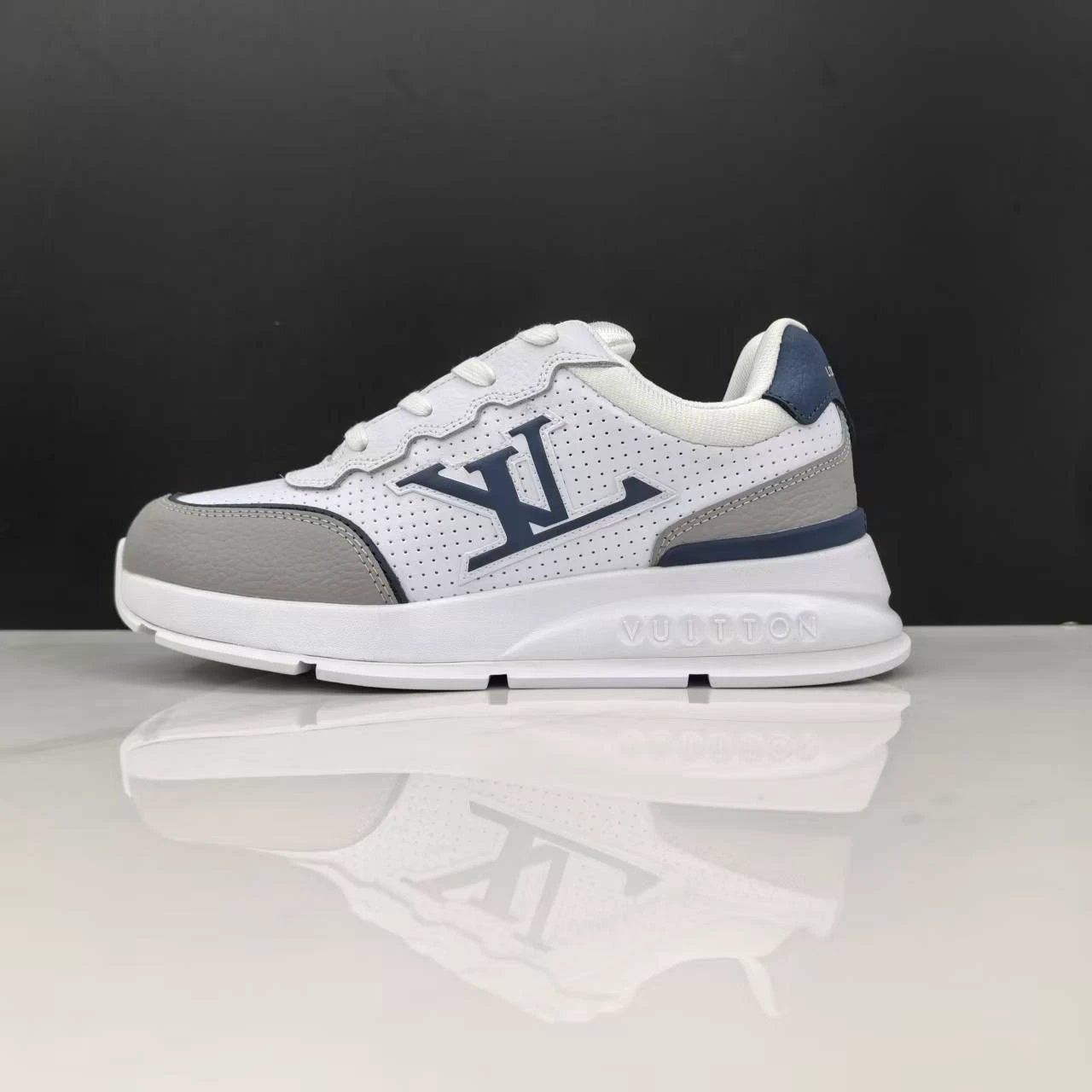 Luxury Lou Paris Classic Trainers Navy Blue White Shoes Sneakers by Air Jordan