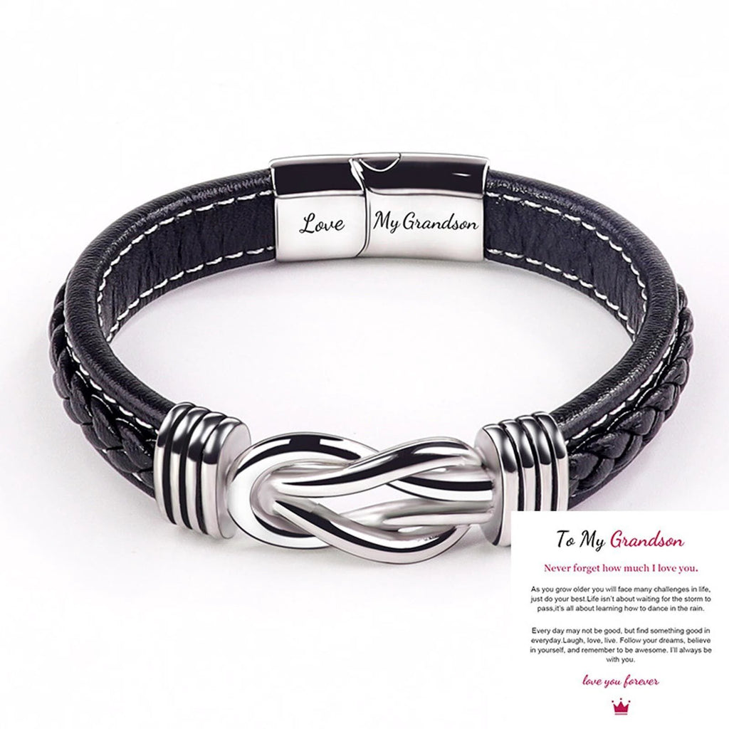 Braided Leather Knot Bracelet For Grandson From Grandmother Love Forever Bowlift by Bowlift