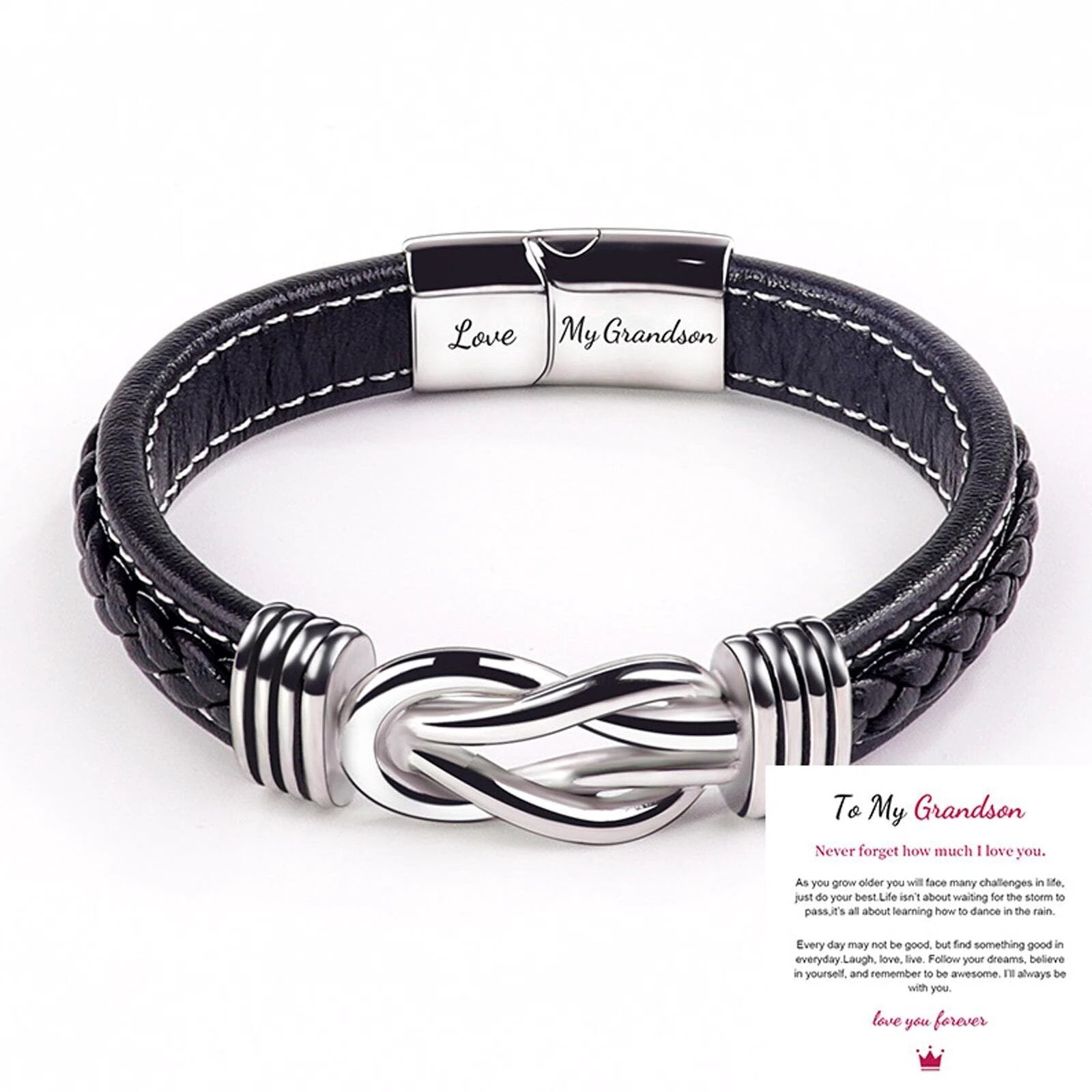 Braided Leather Knot Bracelet For Grandson From Grandmother Love Forever Bowlift by Bowlift
