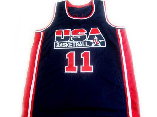 Karl Malone Jersey #11 Team USA BasketBall Navy Blue by My store basketball