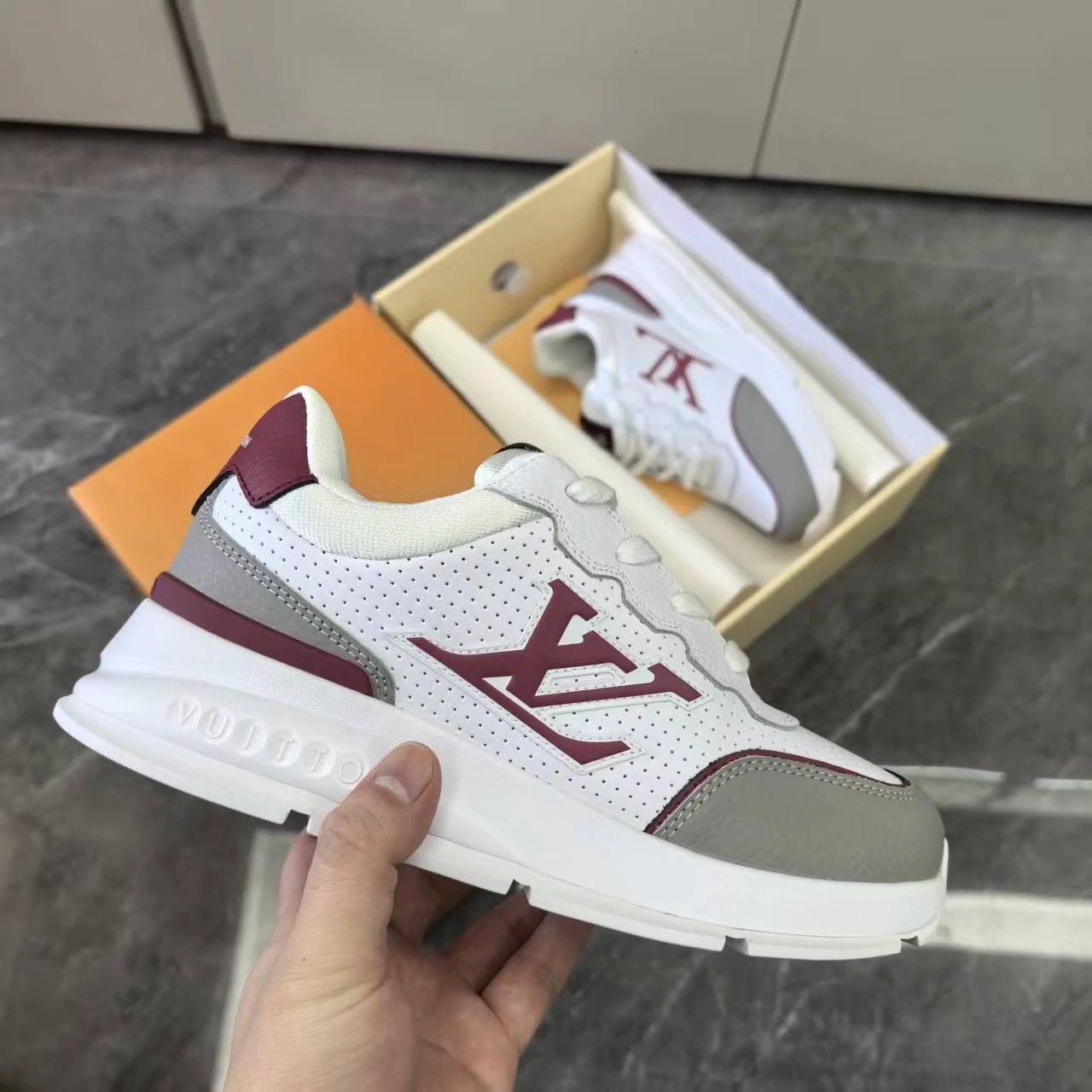 Luxury Lou Paris Classic Trainers White Grey Burgundy Shoes Sneakers by Air Jordan