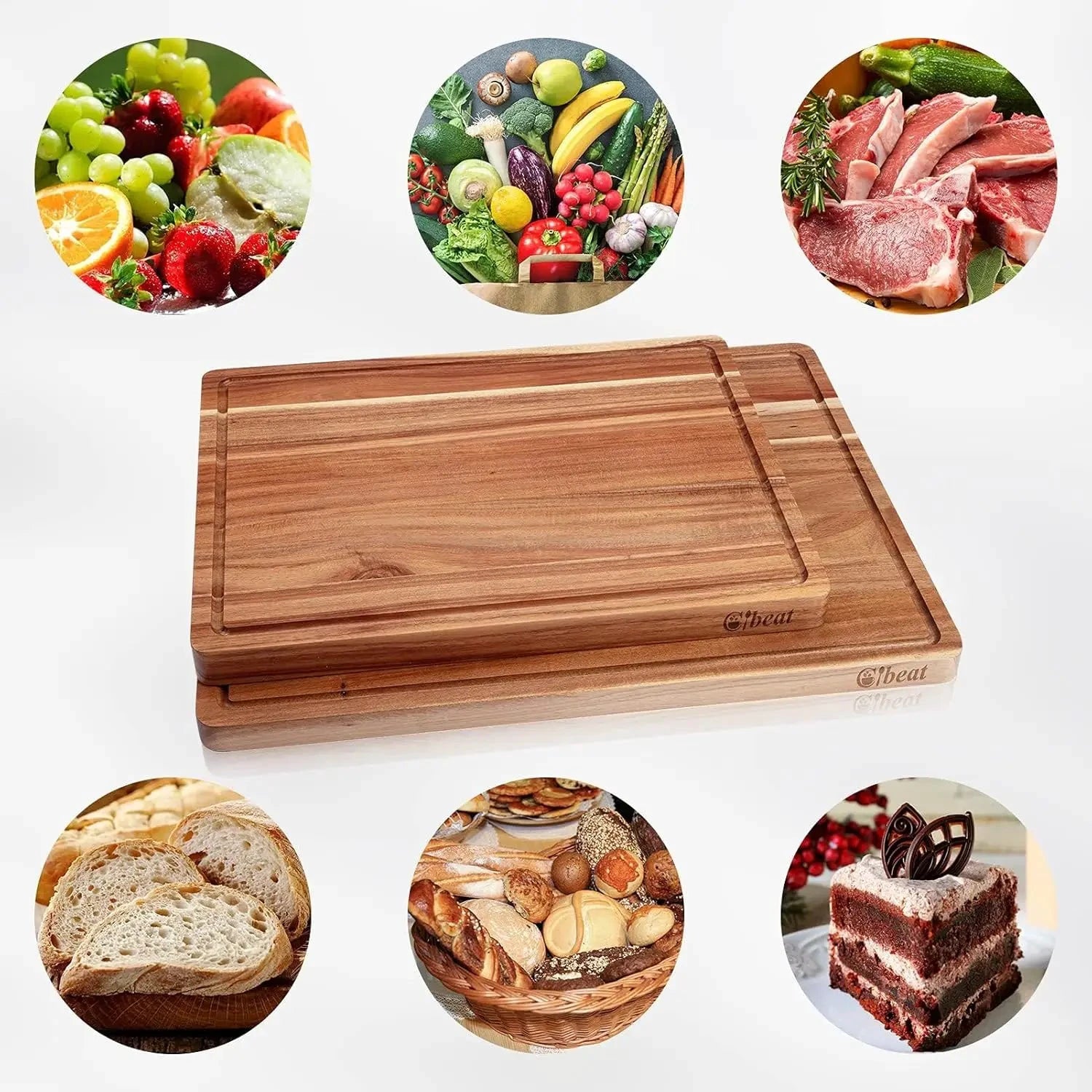 Acacia Wooden Cutting Board Thick Chopping Board With Side Handle by Bowlift