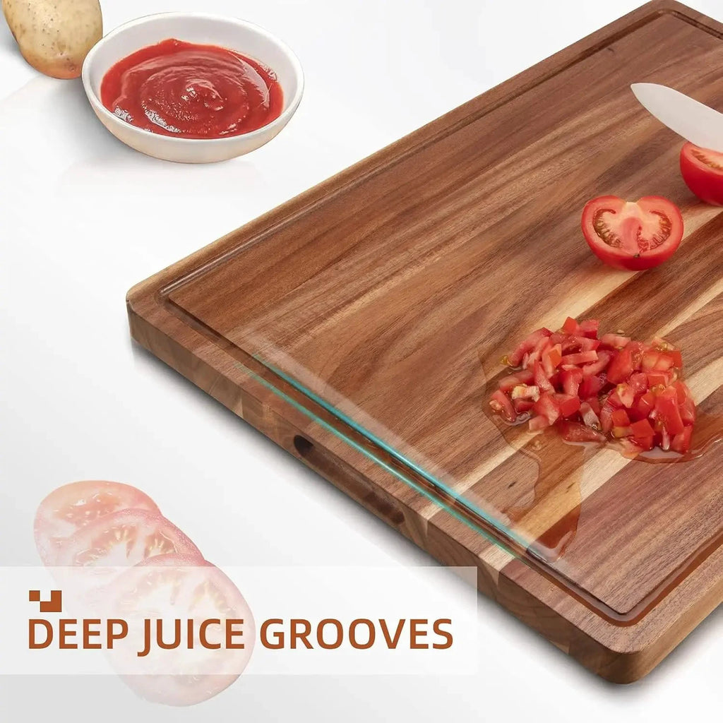 Acacia Wooden Cutting Board Thick Chopping Board With Side Handle by Bowlift