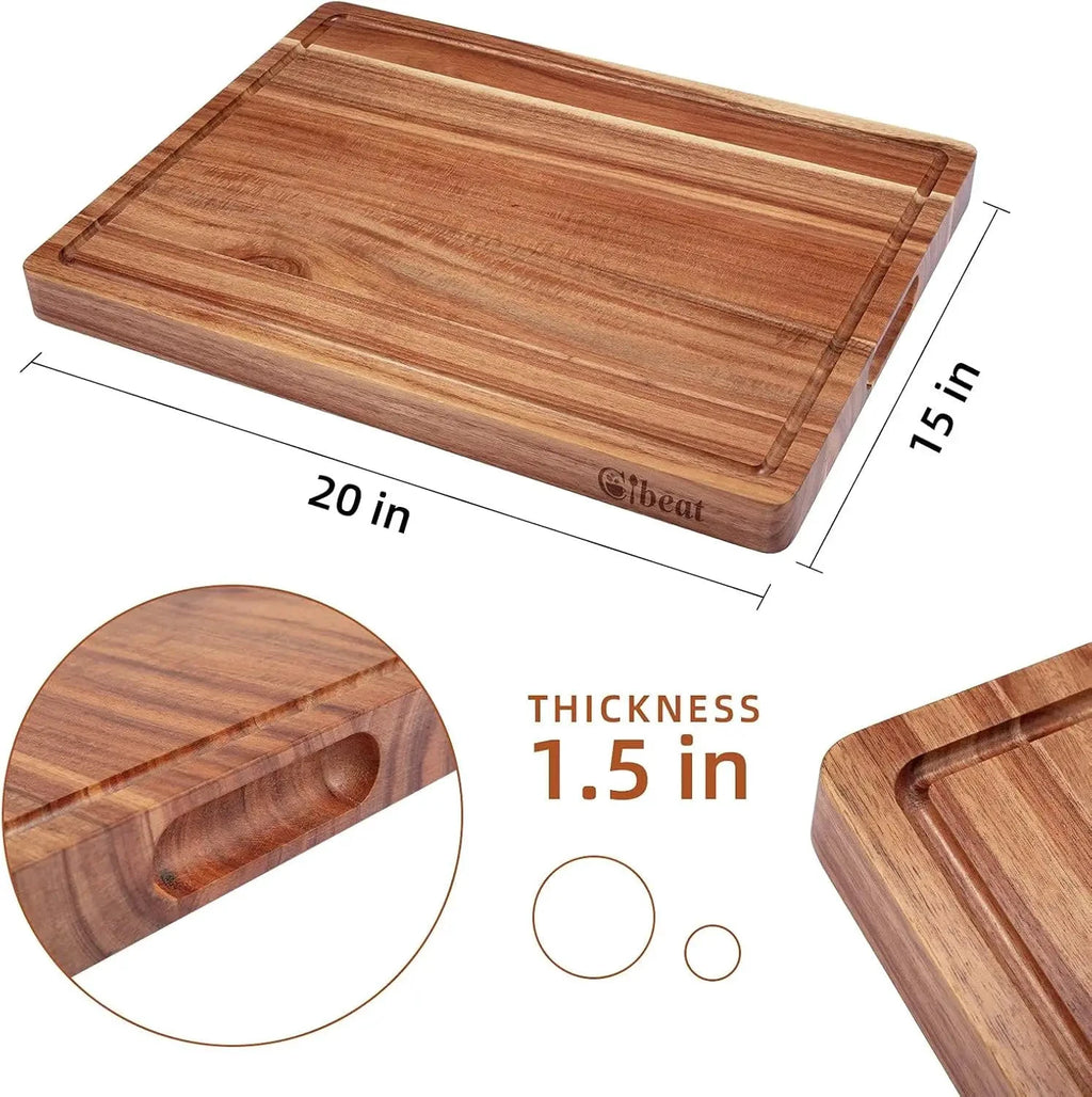 Acacia Wooden Cutting Board Thick Chopping Board With Side Handle by Bowlift