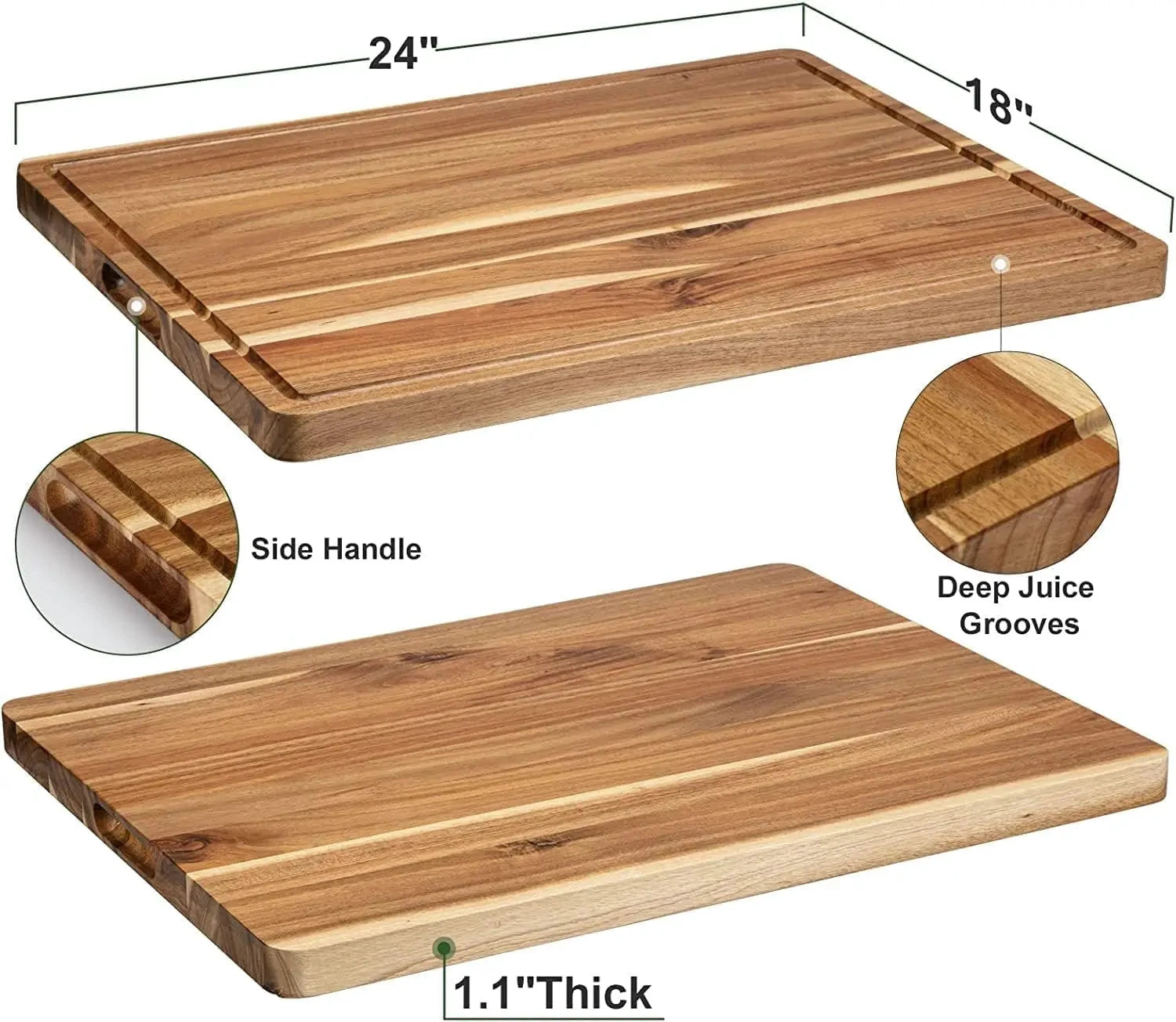 Acacia Wooden Cutting Board Thick Chopping Board With Side Handle by Bowlift