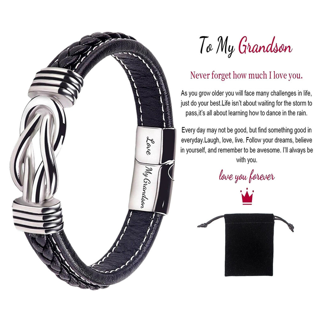 Braided Leather Knot Bracelet For Grandson From Grandmother Love Forever Bowlift by Bowlift