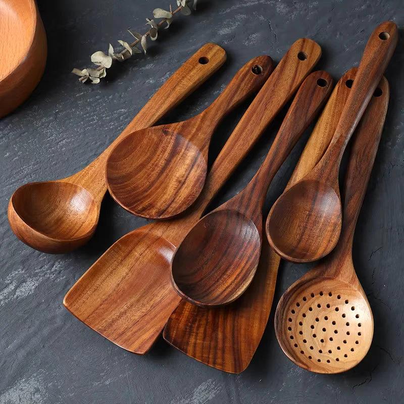 Handmade Teak Wooden Kitchen Utensils | 7 Sets by Casa & Beyond