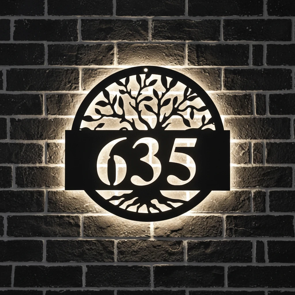Round Metal Address Sign for House by Neonchics