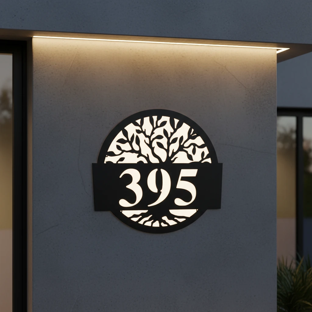 Round Metal Address Sign for House by Neonchics