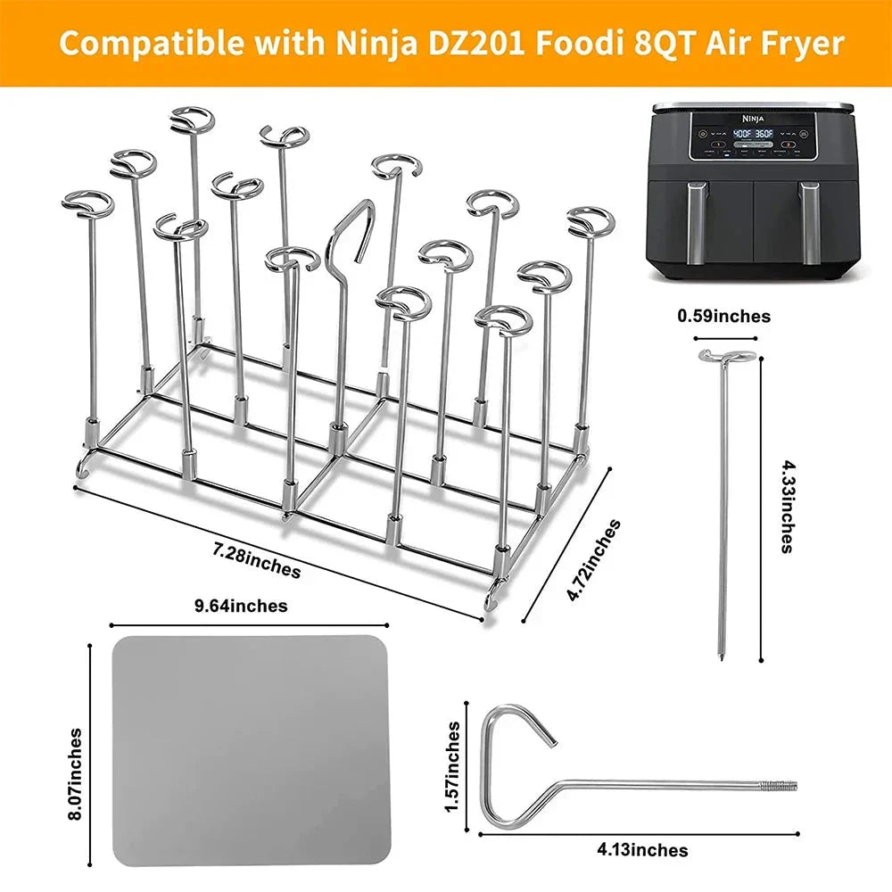 Air Fryer Grill Stainless Steel Rectangle Roasting Rack BBQ Skewer by Bowlift