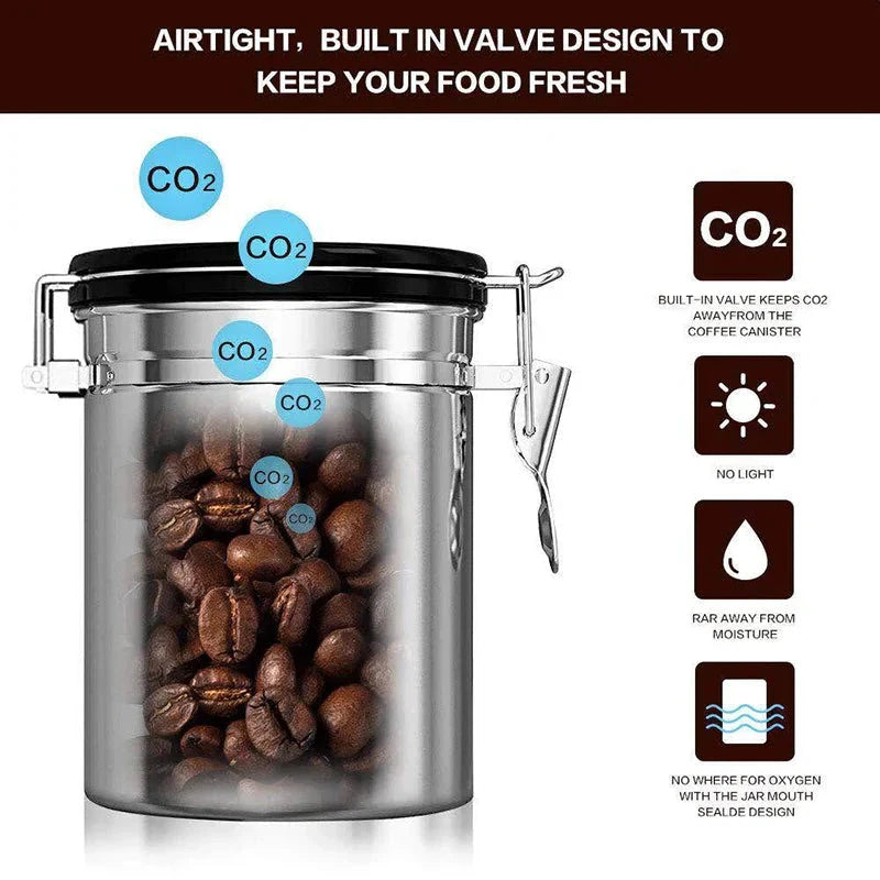 Airtight Coffee Container CO2 Valve Storage Canister with Scoop by Bowlift