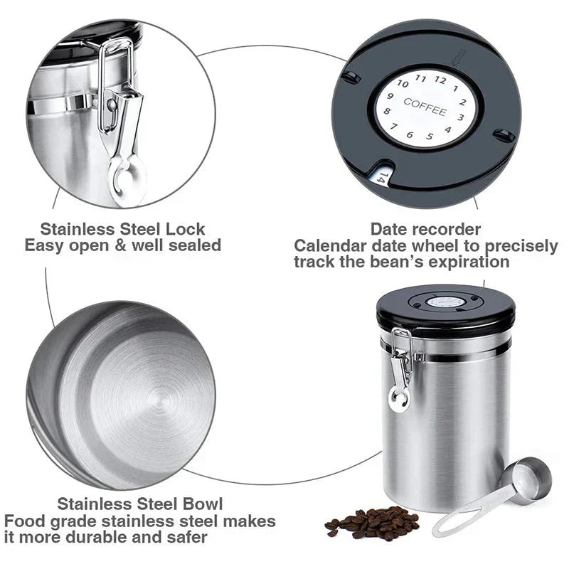 Airtight Coffee Container CO2 Valve Storage Canister with Scoop by Bowlift