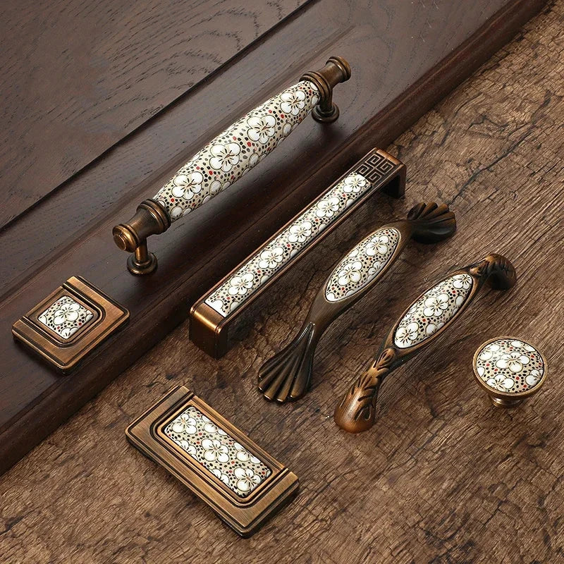 Antique Bronze Ceramic Cabinet Handles Vintage Drawer Knobs Door Pulls by Bowlift