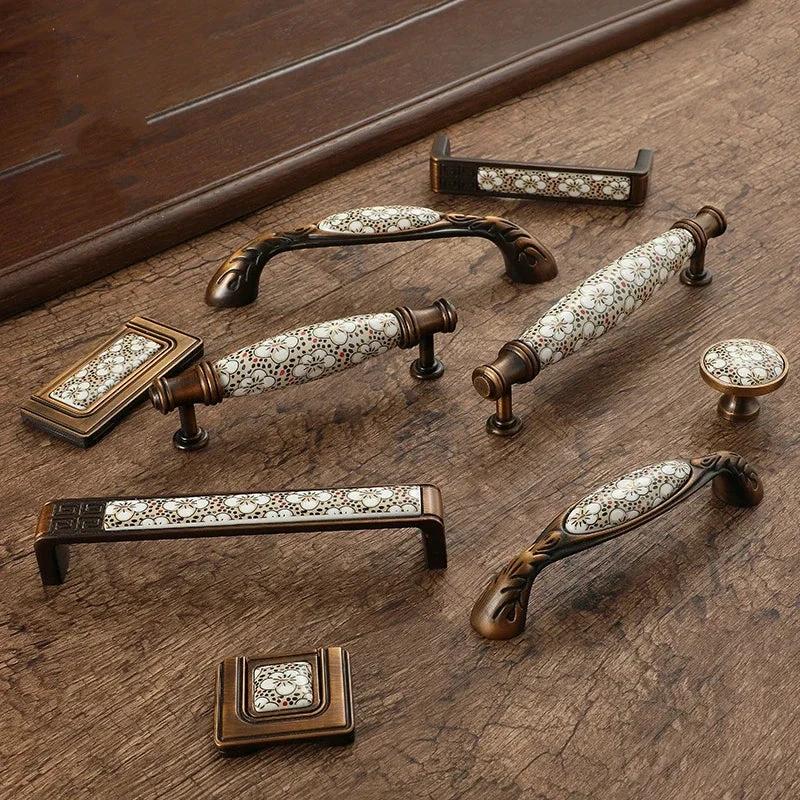Antique Bronze Ceramic Cabinet Handles Vintage Drawer Knobs Door Pulls by Bowlift