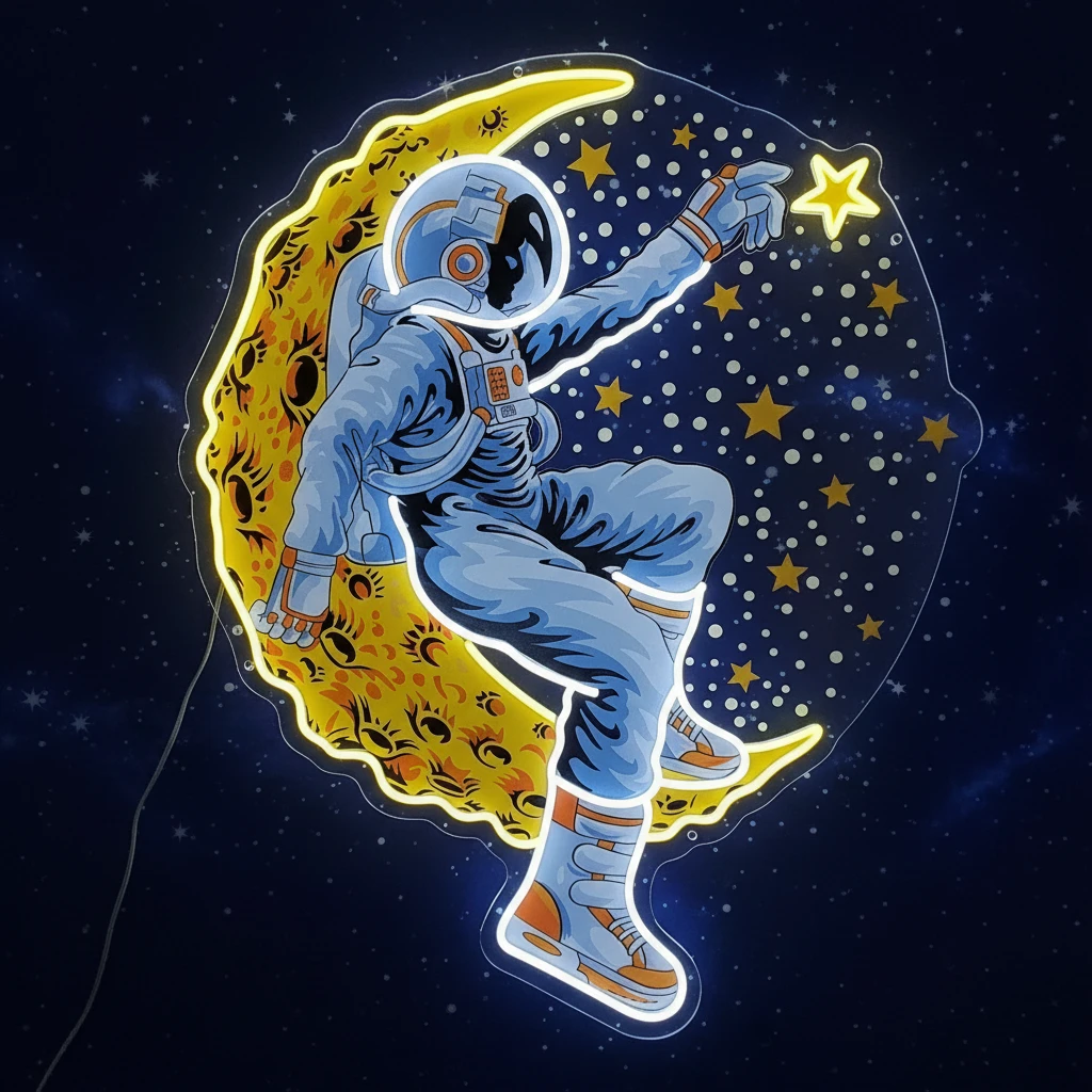 Astronaut Lying On The Moon Space Artwork Led Neon Sign by Neonchics