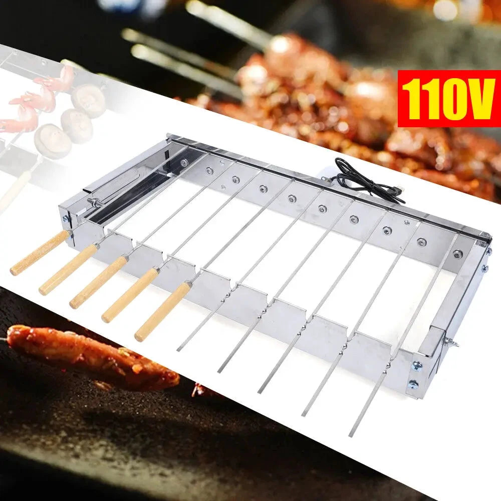 Automatic Rotating Rotisserie Stainless Steel BBQ Grill Skewers Set by Bowlift