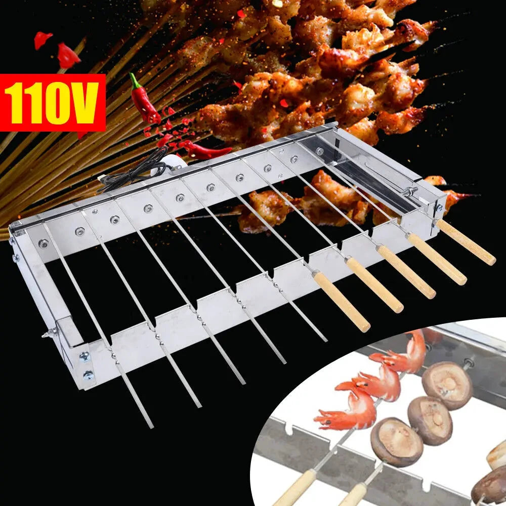 Automatic Rotating Rotisserie Stainless Steel BBQ Grill Skewers Set by Bowlift