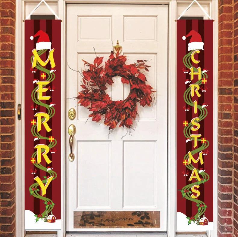 Merry Christmas Banners, Christmas Decorations, Front Door Merry Christmas Porch Banners Red Porch Sign Hanging Xmas Decorations for Home Wall Indoor Outdoor Holiday Party Decor by flagsshop