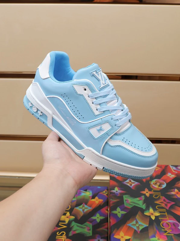 Luxury Virgil Trainer Sneakers Shoes #54 Signature White Blue Monogram by Air Jordan