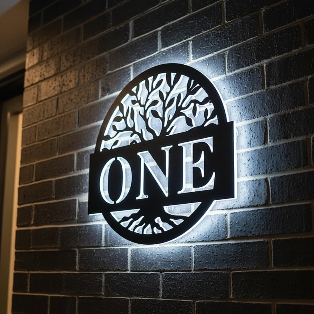 Round Metal Address Sign for House by Neonchics