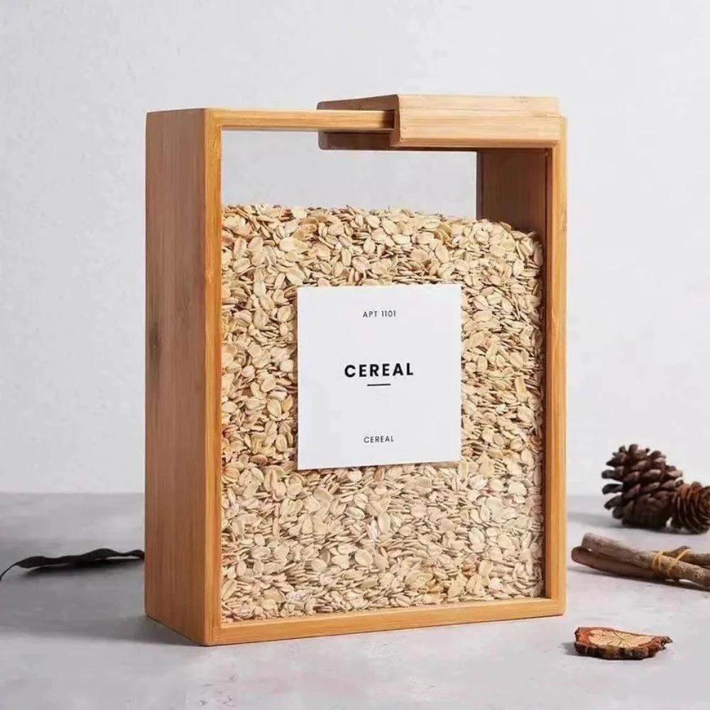 Sliding Bamboo Wood Pasta Grain Storage Container by Casa & Beyond