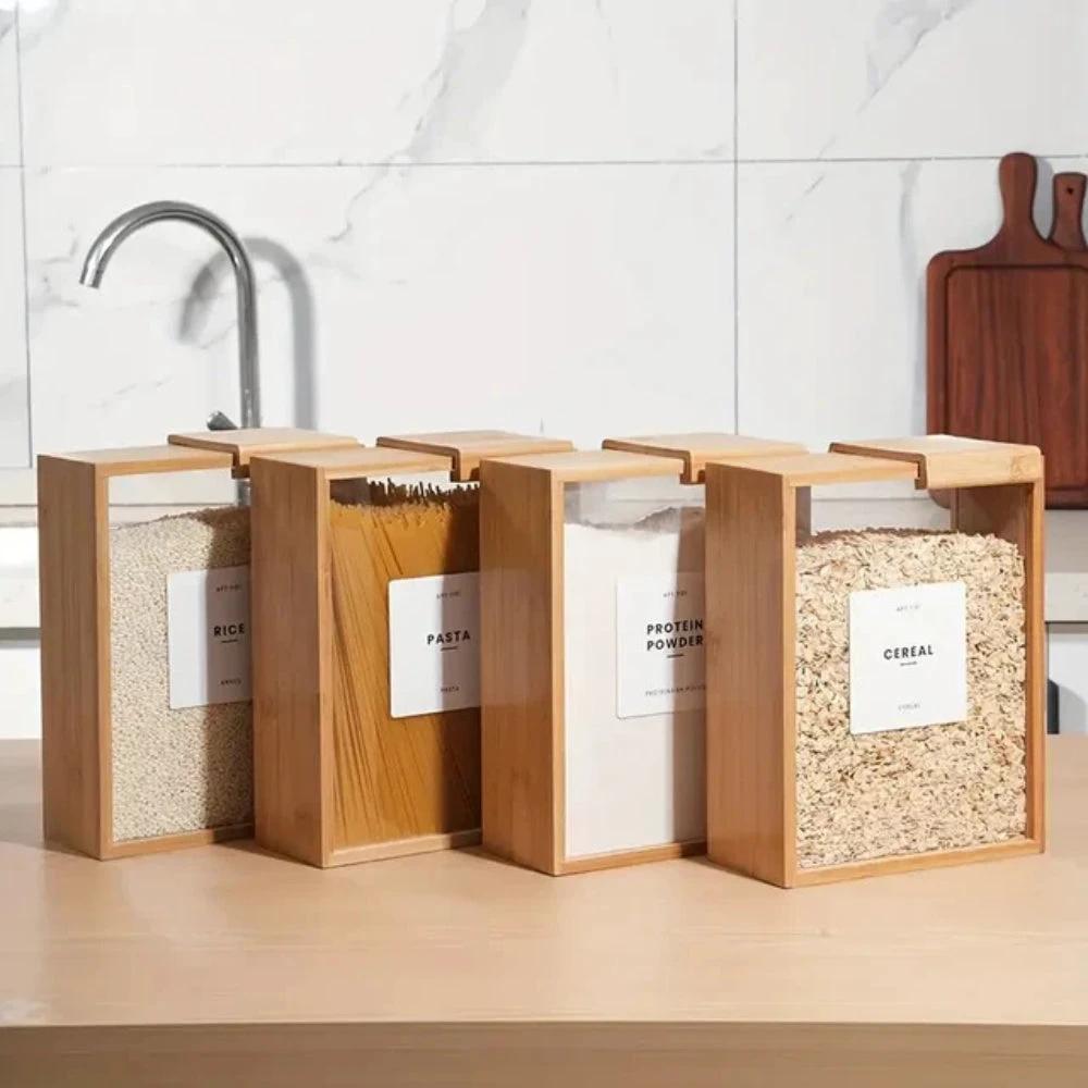 Sliding Bamboo Wood Pasta Grain Storage Container by Casa & Beyond