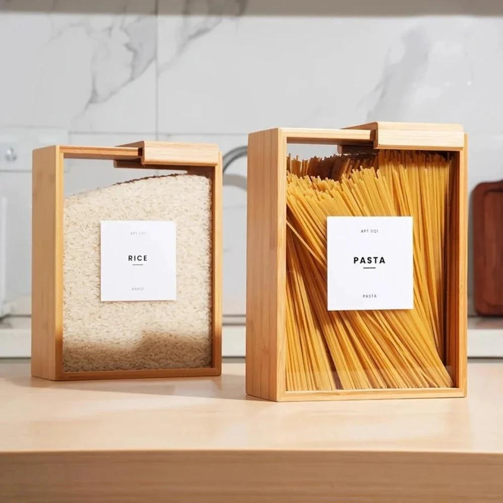 Sliding Bamboo Wood Pasta Grain Storage Container by Casa & Beyond
