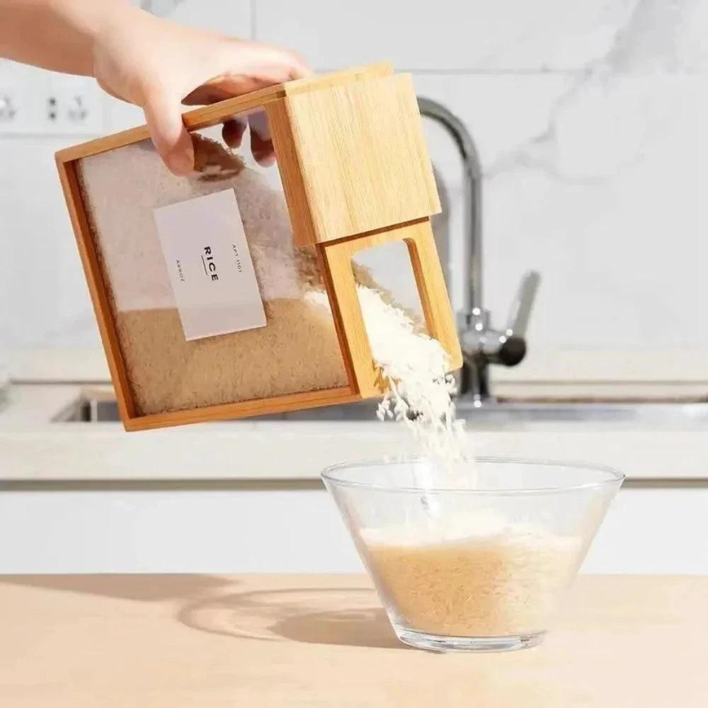 Sliding Bamboo Wood Pasta Grain Storage Container by Casa & Beyond