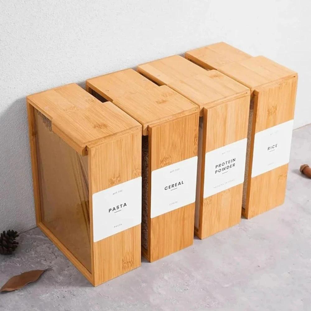 Sliding Bamboo Wood Pasta Grain Storage Container by Casa & Beyond