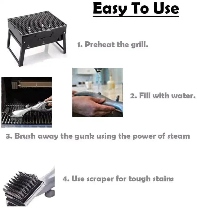 Barbecue Grill Outdoor Steam Cleaning Brush BBQ Cleaner Charcoal Scraper by Bowlift