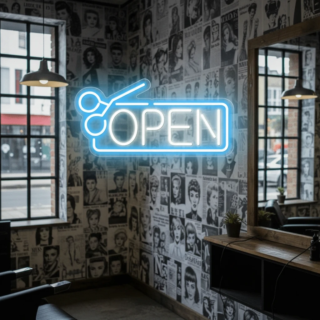 Hair Salon Open Neon Sign Custom Shop Neon Sign by Neonchics