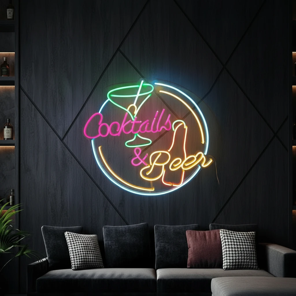 Cocktails and Beer Led Sign Bar Shop Decor by Neonchics