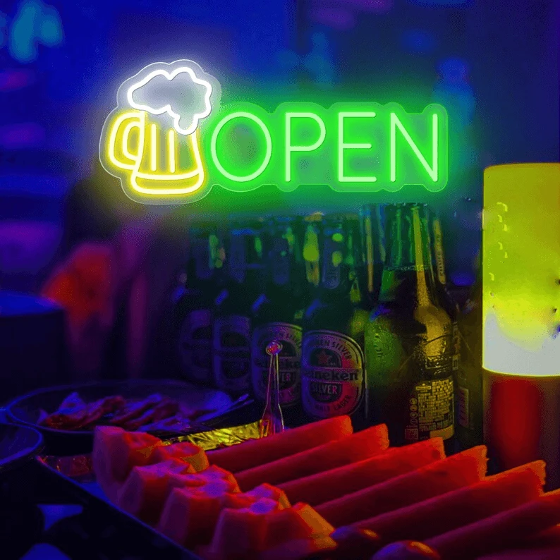 Beer Bar Open Led Light Sign Shop Decor Wall Art Sign by Neonchics