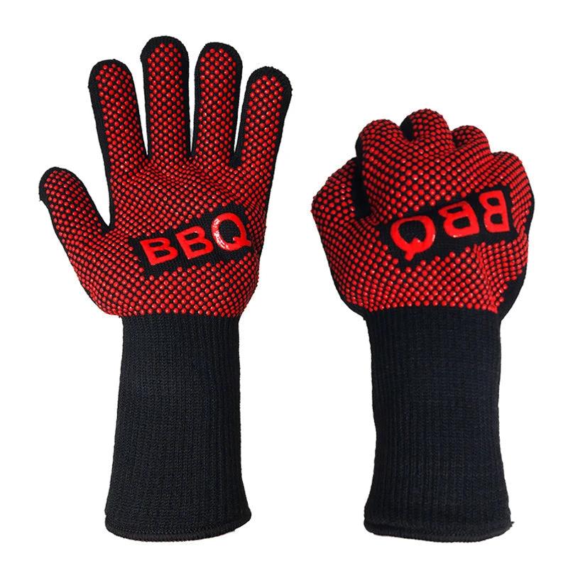 BBQ Gloves Heat Resistant Barbecue Grill Glove Oven Mitts Oven Gloves by Bowlift