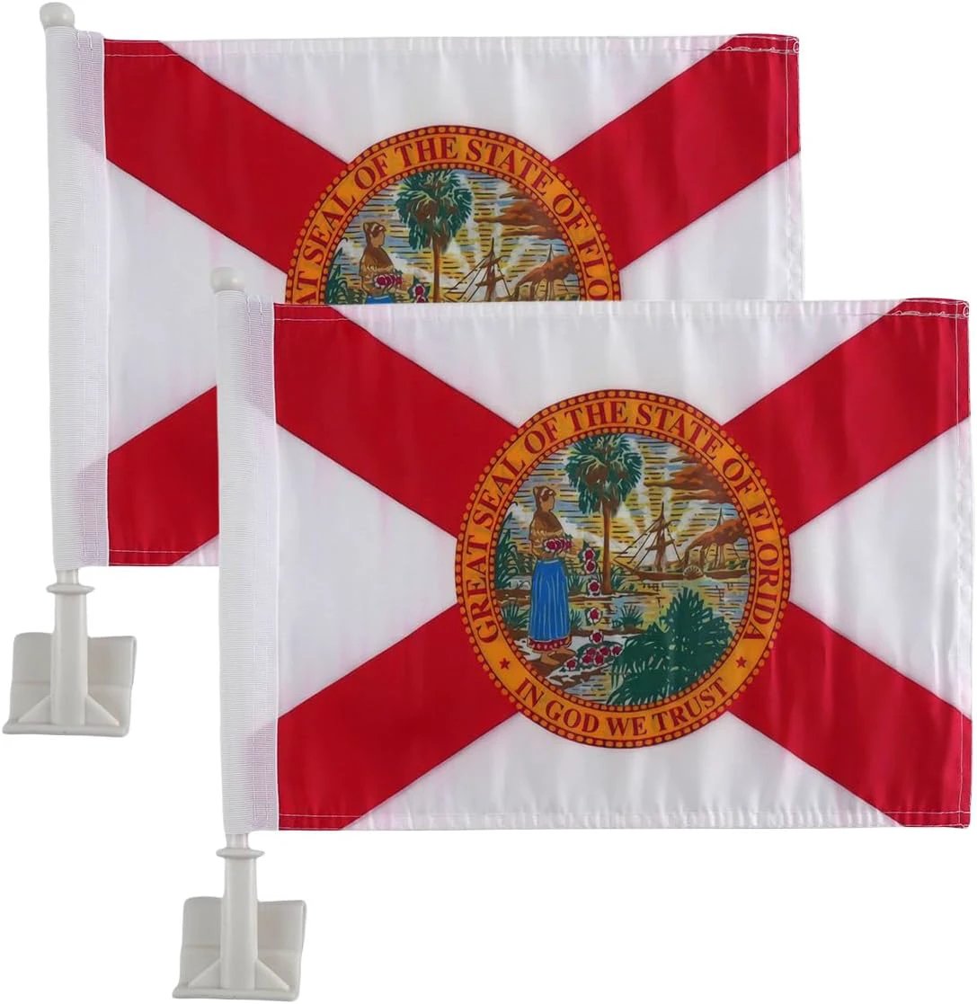 Florida State Flag Car Window Flag of Florida 11X18 Inch(28x46cm) 100% Polyester, Strong White Flagpole by flagsshop