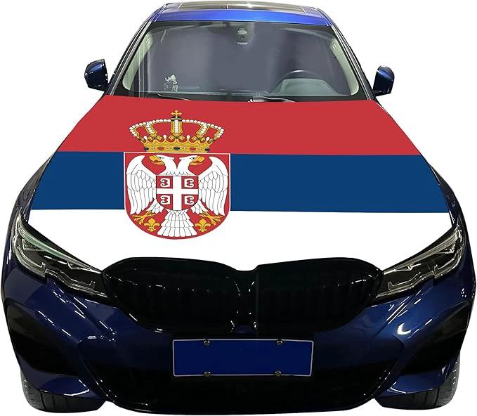 Serbia Car Hood Cover Flag ,Engine Flag of Serbia,3.3X5ft/6X7FT, 100% Polyester Elastic Fabrics Can be Washed Suitable for large SUV and Pickup Trucks by flagsshop