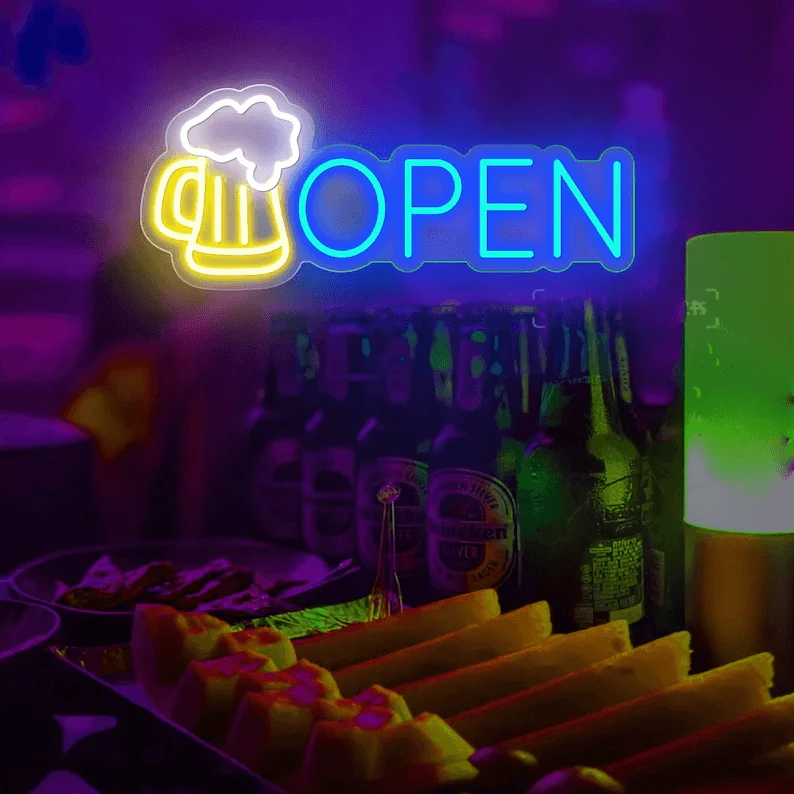 Beer Bar Open Led Light Sign Shop Decor Wall Art Sign by Neonchics