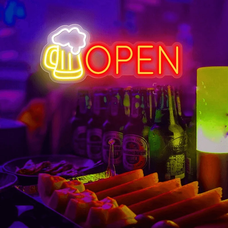 Beer Bar Open Led Light Sign Shop Decor Wall Art Sign by Neonchics