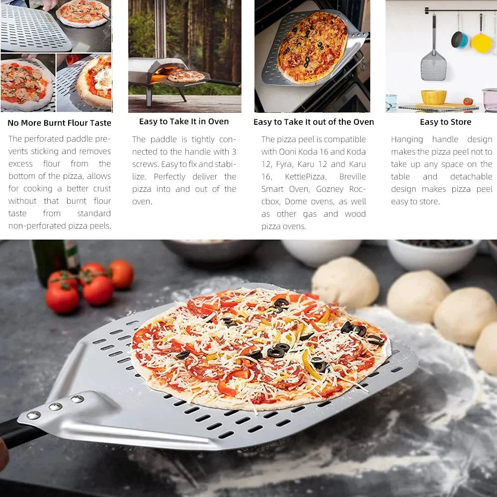 Big Pizza Perforated Shovel Paddle Handle for Oven Pizza Baking Tool by Bowlift