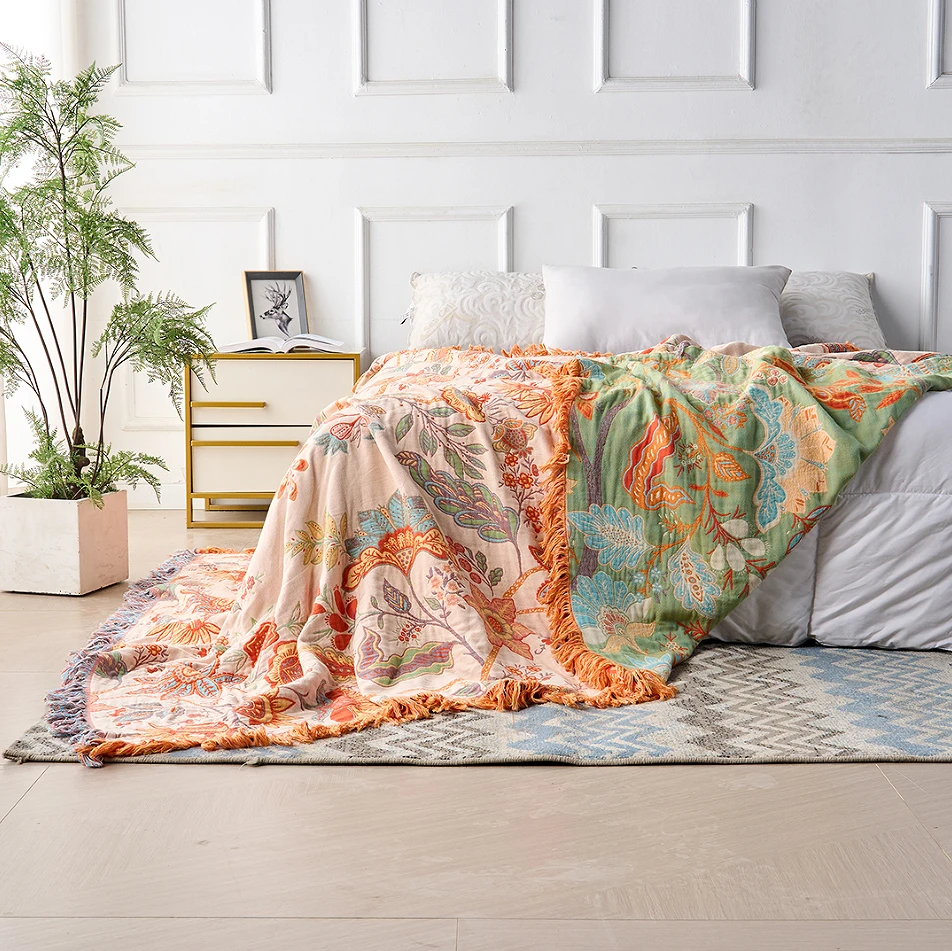 Rustic Floral Boho Blanket | 100% Cotton Floral Blanket by Casa & Beyond