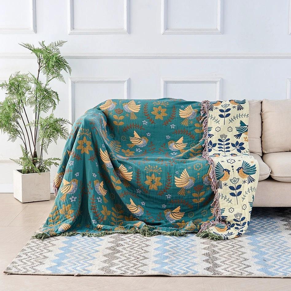 Reversible Scandinavian Bird Blanket | 100% Cotton Blanket by Casa & Beyond
