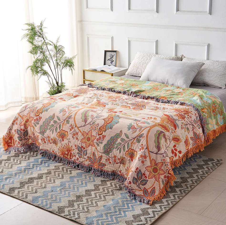 Rustic Floral Boho Blanket | 100% Cotton Floral Blanket by Casa & Beyond