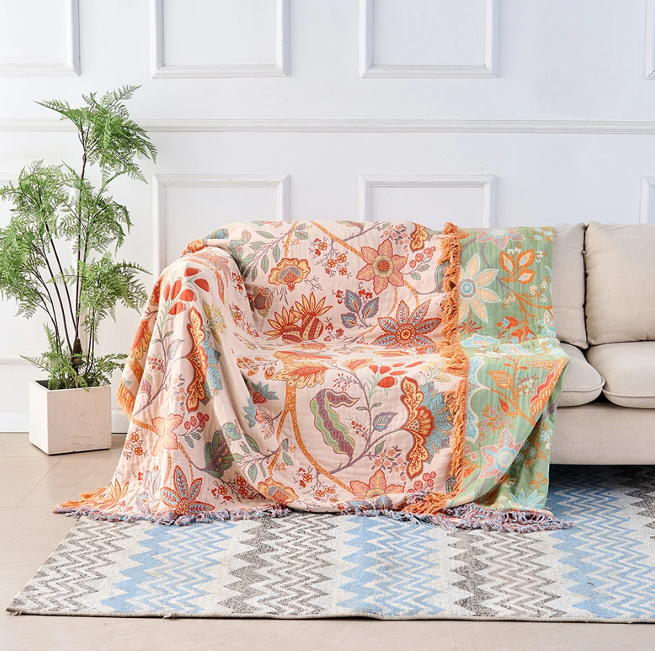 Rustic Floral Boho Blanket | 100% Cotton Floral Blanket by Casa & Beyond