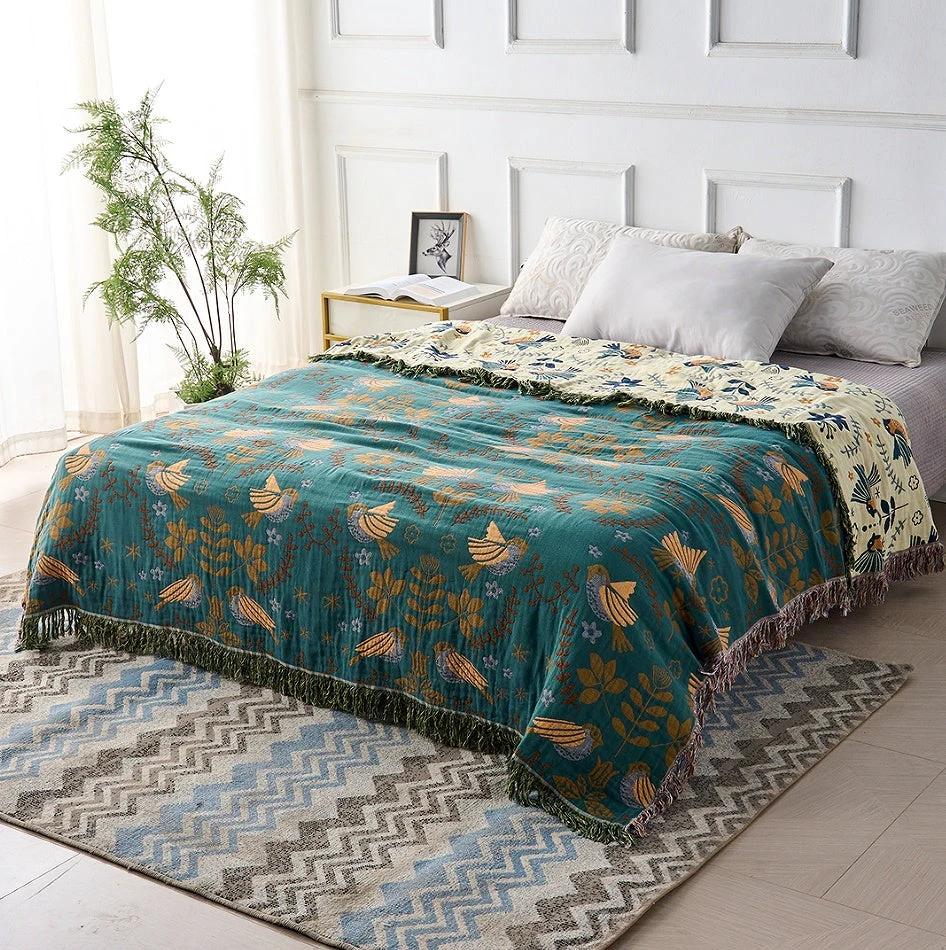 Reversible Scandinavian Bird Blanket | 100% Cotton Blanket by Casa & Beyond